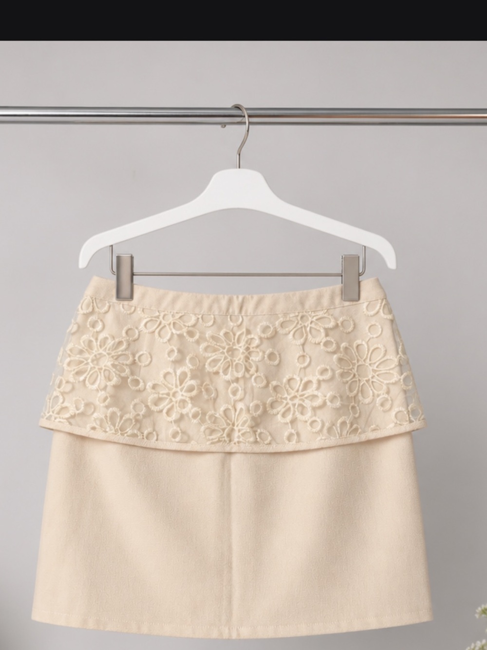 Sugarlips Embroidered Cream Mini Skirt